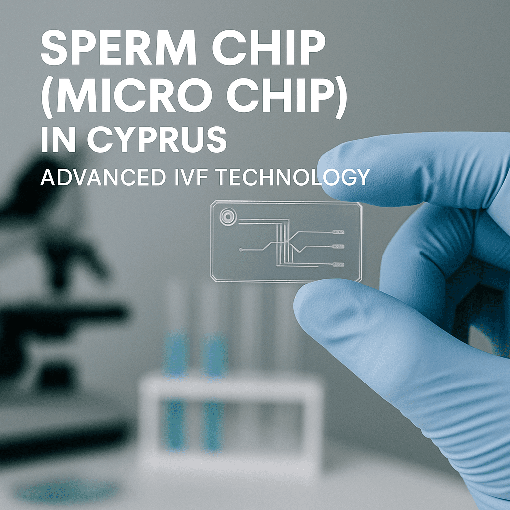 Gloved hand holding sperm microchip used in advanced IVF procedures in Cyprus