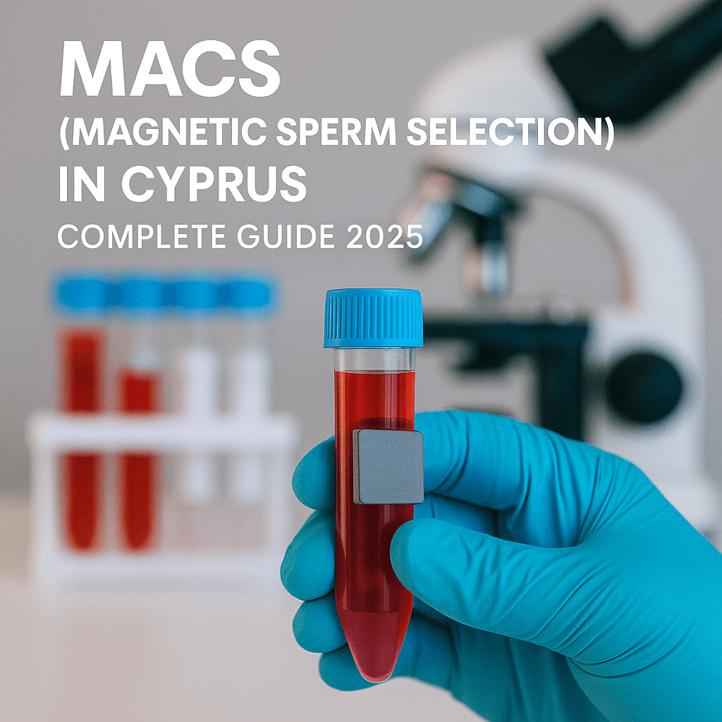 Gloved hand holding test tube with magnet used for MACS sperm selection in Cyprus IVF clinic